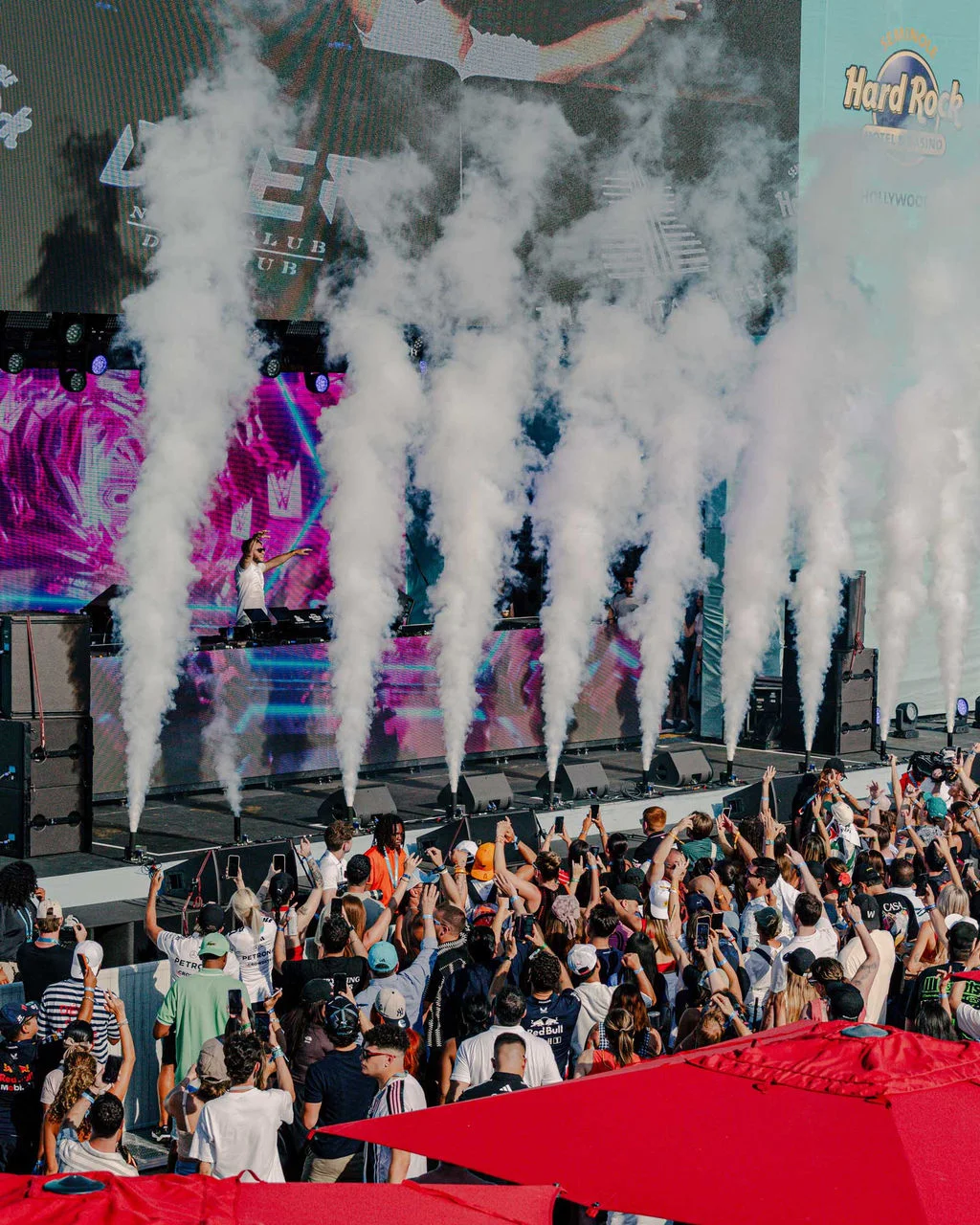 Outdoor music festival crowd and stage effects