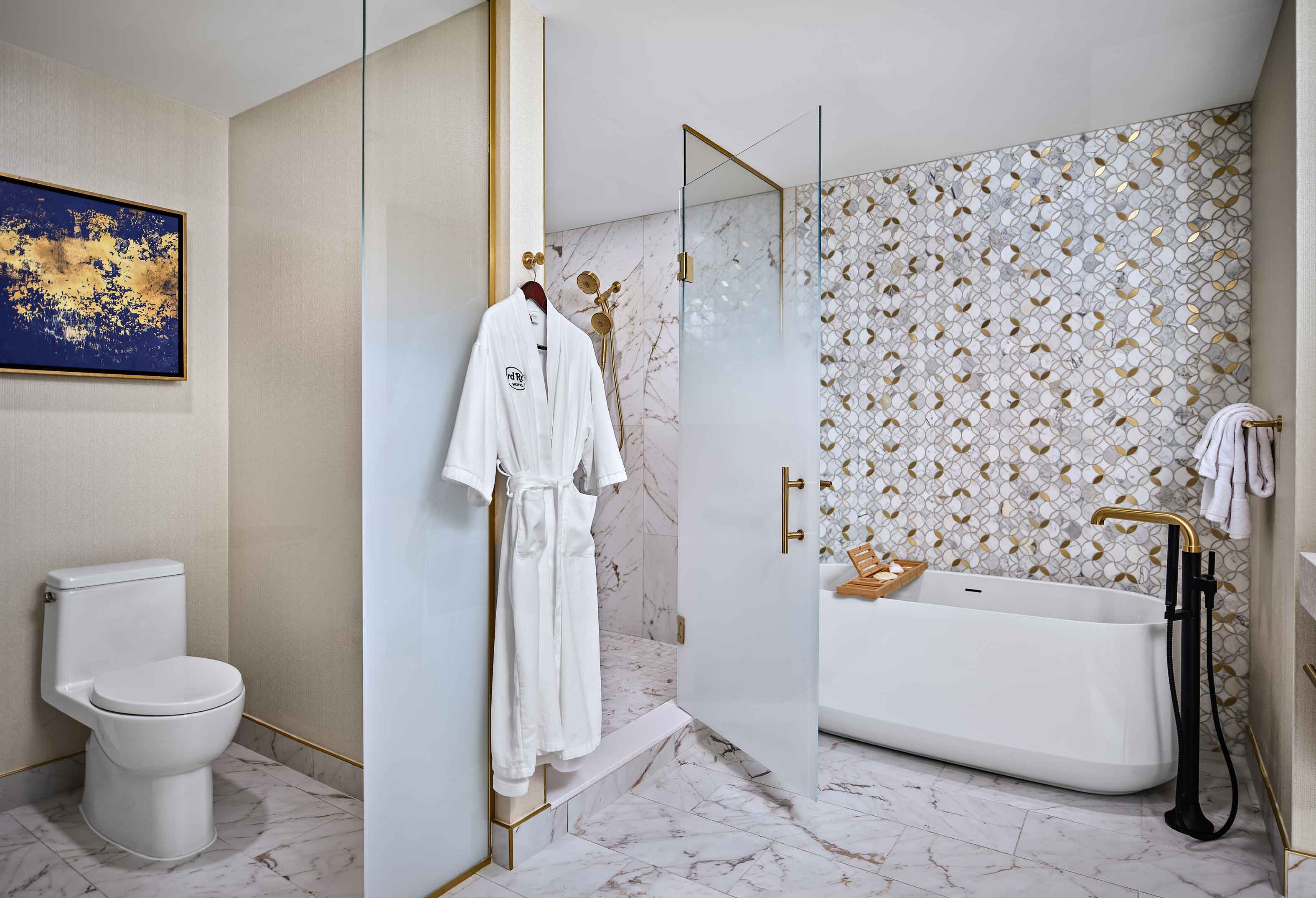 Gold Suite bathroom with free standing tub and shower