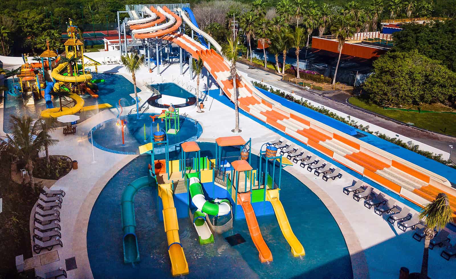 an aerial view of a water park