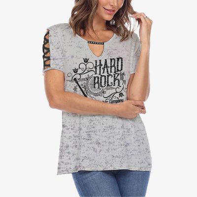 Guitar Company Criss Cross Lattice Sleeves Slim Fit Tee in Grey